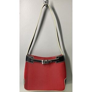 Etienne Aigner Womens Red&Black Nylon Canvas & Leather Handbag Purse 6x8x2"